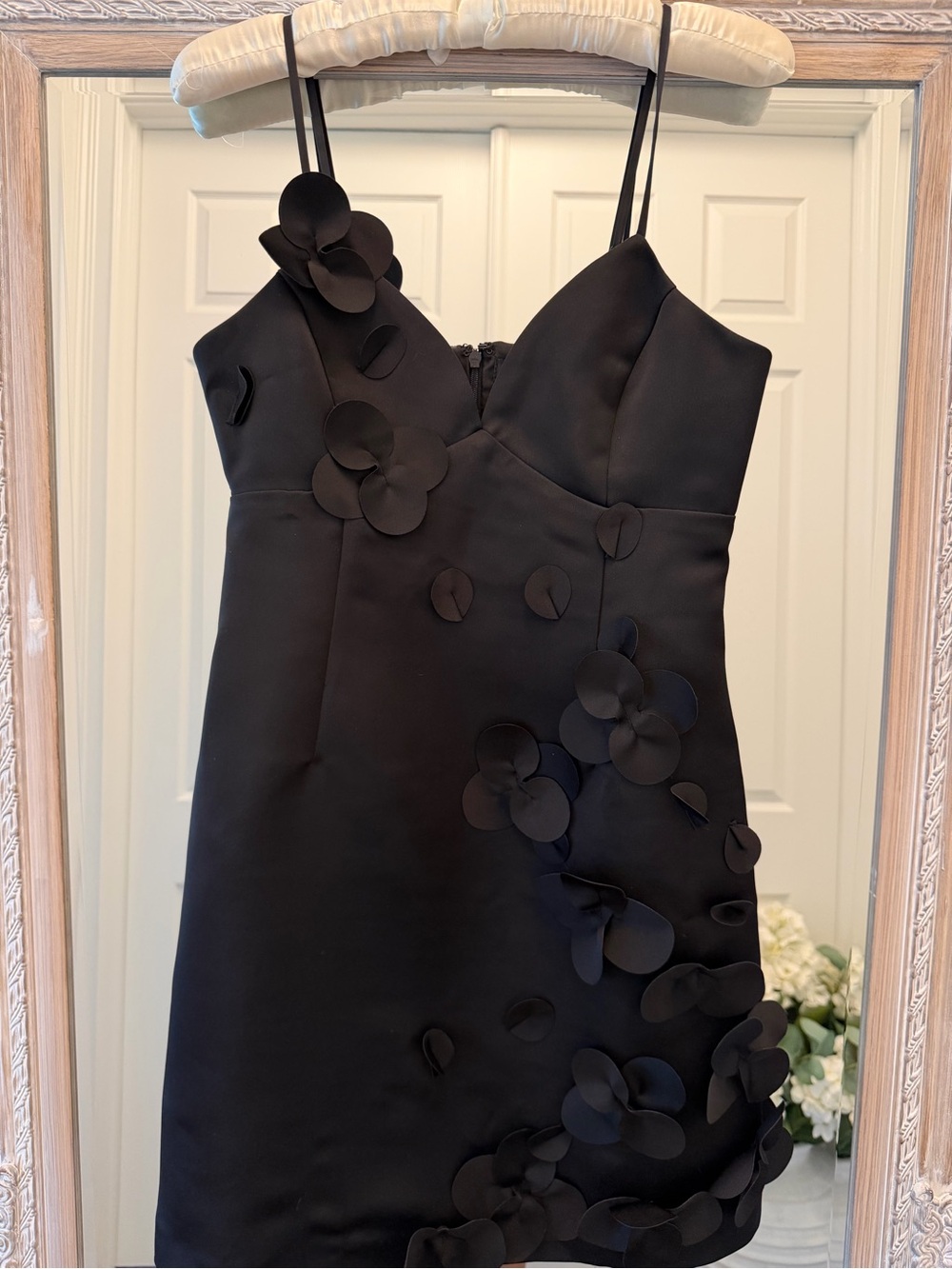 White House Black Market Black Floral Appliqué Mini Dress size 2